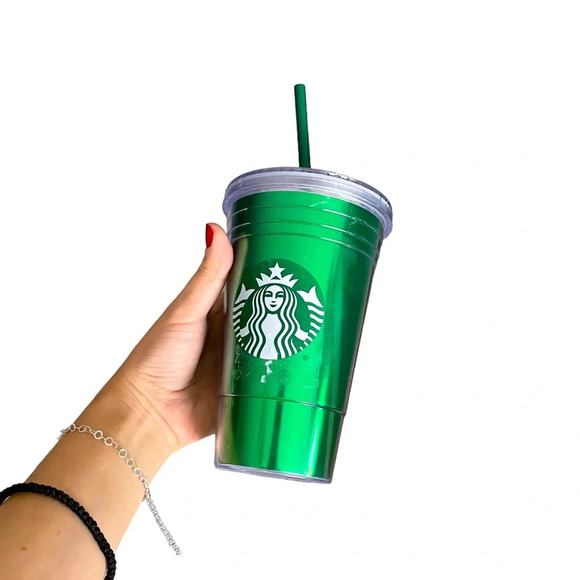 Starbucks Other - Starbucks Coffee 2012 Metallic Green Foil Acrylic 16oz Travel Mug Tumbler